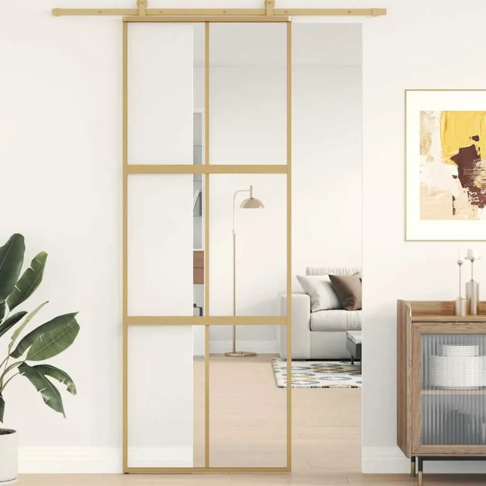 vidaXL Schuifdeur 76x205 cm helder ESG-glas en aluminium goudkleurig