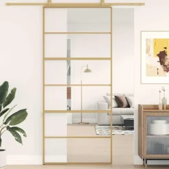 vidaXL Schuifdeur 90x205 cm helder ESG-glas en aluminium goudkleurig