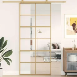 vidaXL Schuifdeur 90x205 cm helder ESG-glas en aluminium goudkleurig