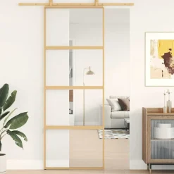 vidaXL Schuifdeur 76x205 cm helder ESG-glas en aluminium goudkleurig