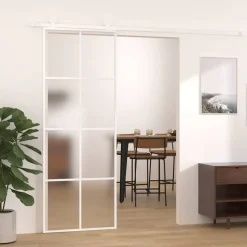 vidaXL Schuifdeur 76x205 cm mat ESG-glas en aluminium wit