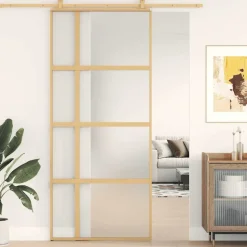 vidaXL Schuifdeur 90x205 cm mat ESG-glas en aluminium goudkleurig