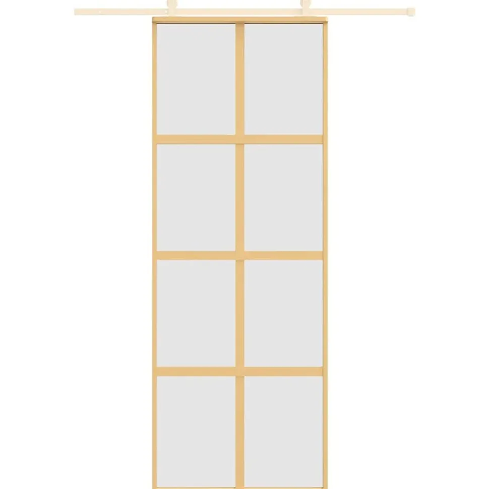 vidaXL Schuifdeur 76x205 cm mat ESG-glas en aluminium goudkleurig