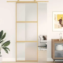 vidaXL Schuifdeur 76x205 cm mat ESG-glas en aluminium goudkleurig