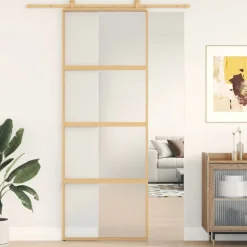 vidaXL Schuifdeur 76x205 cm mat ESG-glas en aluminium goudkleurig