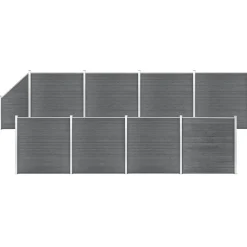 vidaXL Schuttingset 8 vierkant en 1 schuin 1484x186 cm HKC grijs
