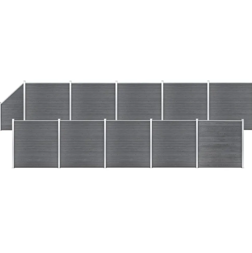 vidaXL Schuttingset 10 vierkant en 1 schuin 1830x186 cm HKC grijs
