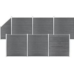 vidaXL Schuttingset 6 vierkant en 1 schuin 1138x186 cm HKC grijs
