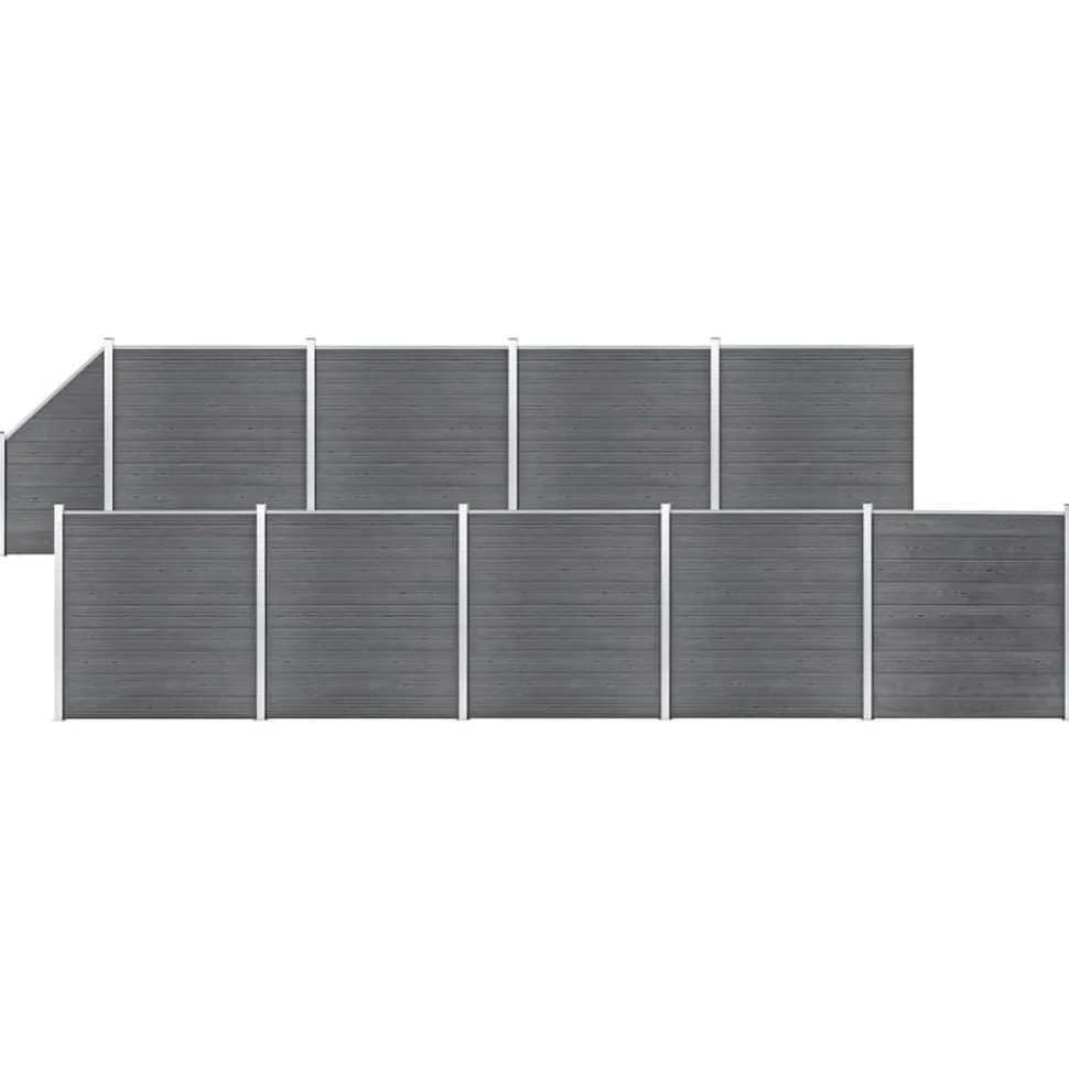 vidaXL Schuttingset 9 vierkant en 1 schuin 1657x186 cm HKC grijs