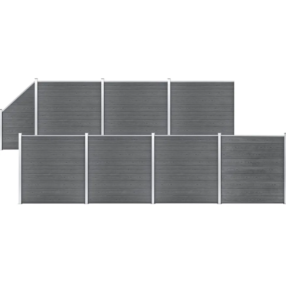 vidaXL Schuttingset 7 vierkant en 1 schuin 1311x186 cm HKC grijs