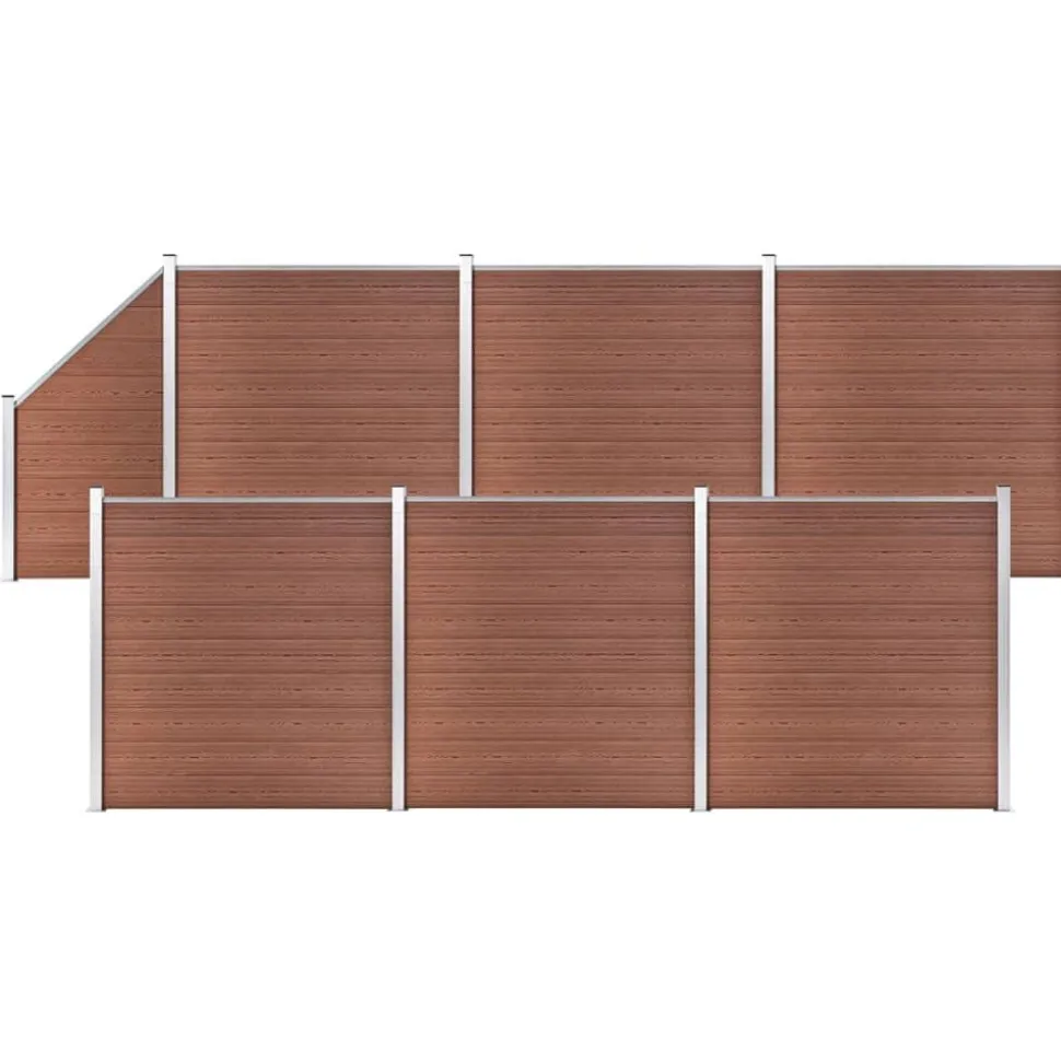 vidaXL Schuttingset 6 vierkant en 1 schuin 1138x186 cm HKC bruin