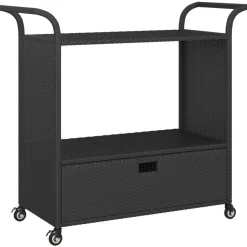 vidaXL Serveerwagen met lade 100x45x97 cm poly rattan zwart