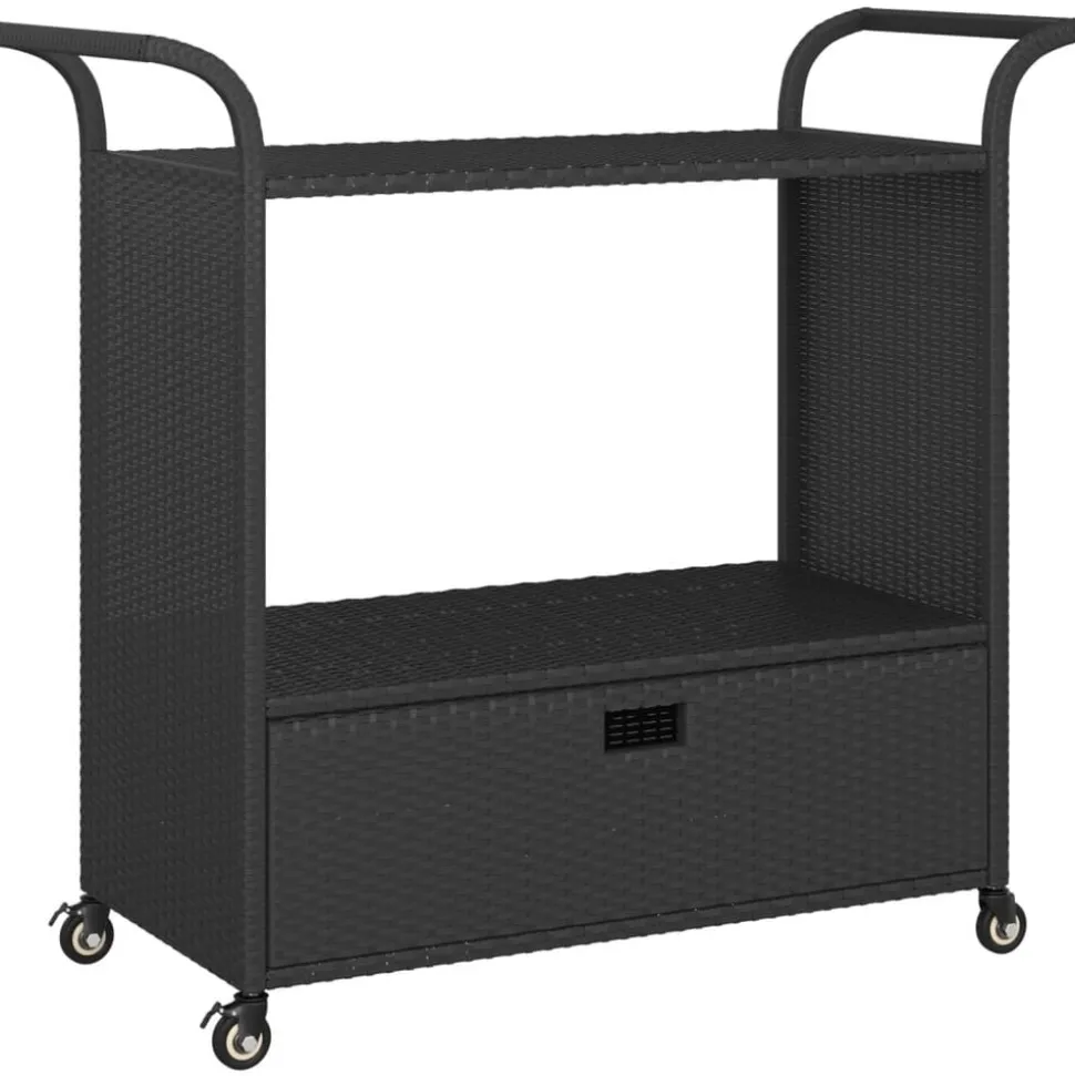 vidaXL Serveerwagen met lade 100x45x97 cm poly rattan zwart