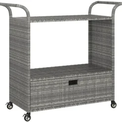 vidaXL Serveerwagen met lade 100x45x97 cm poly rattan grijs