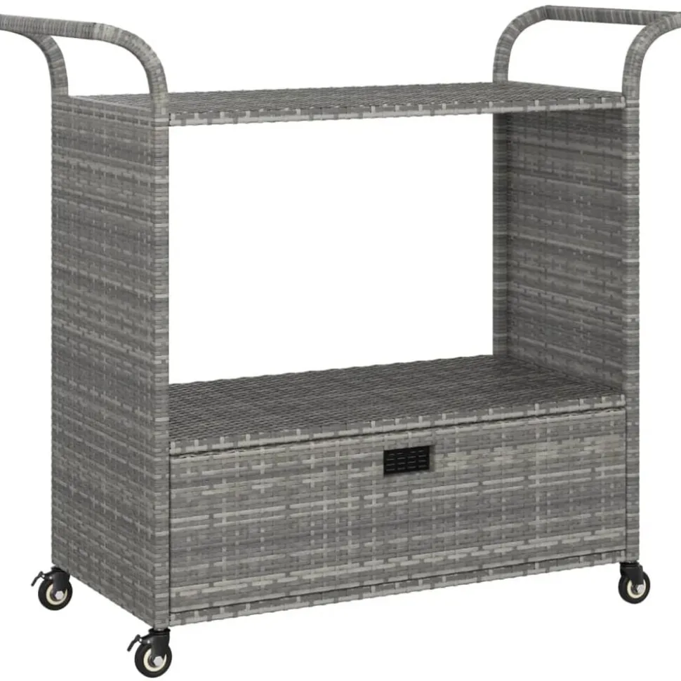 vidaXL Serveerwagen met lade 100x45x97 cm poly rattan grijs