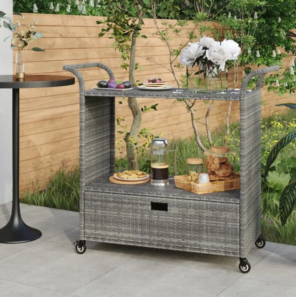 vidaXL Serveerwagen met lade 100x45x97 cm poly rattan grijs