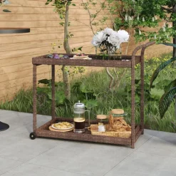 vidaXL Serveerwagen 100x45x83 cm poly rattan bruin