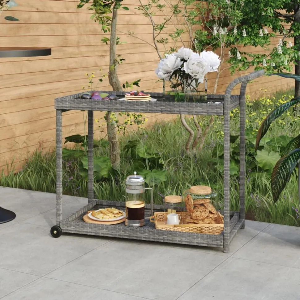 vidaXL Serveerwagen 100x45x83 cm poly rattan grijs