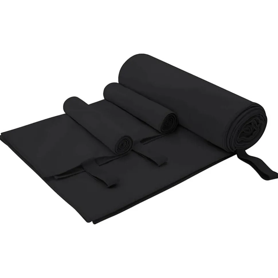 vidaXL Set van Sporthanddoeken 3 pcs Zwart Polyester en Polyamide