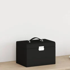 vidaXL Sieradendoosje 3-laags spiegel afsluitbaar 26x18x17,5 cm zwart