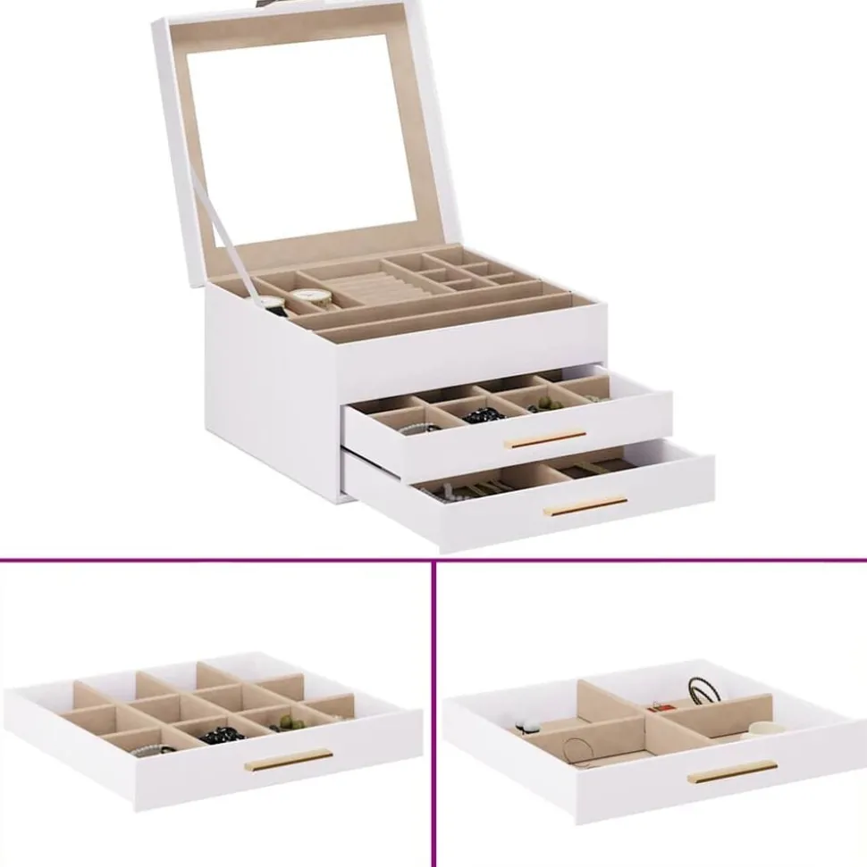 vidaXL Sieradendoosje 3-laags 23x20,5x14 cm wit