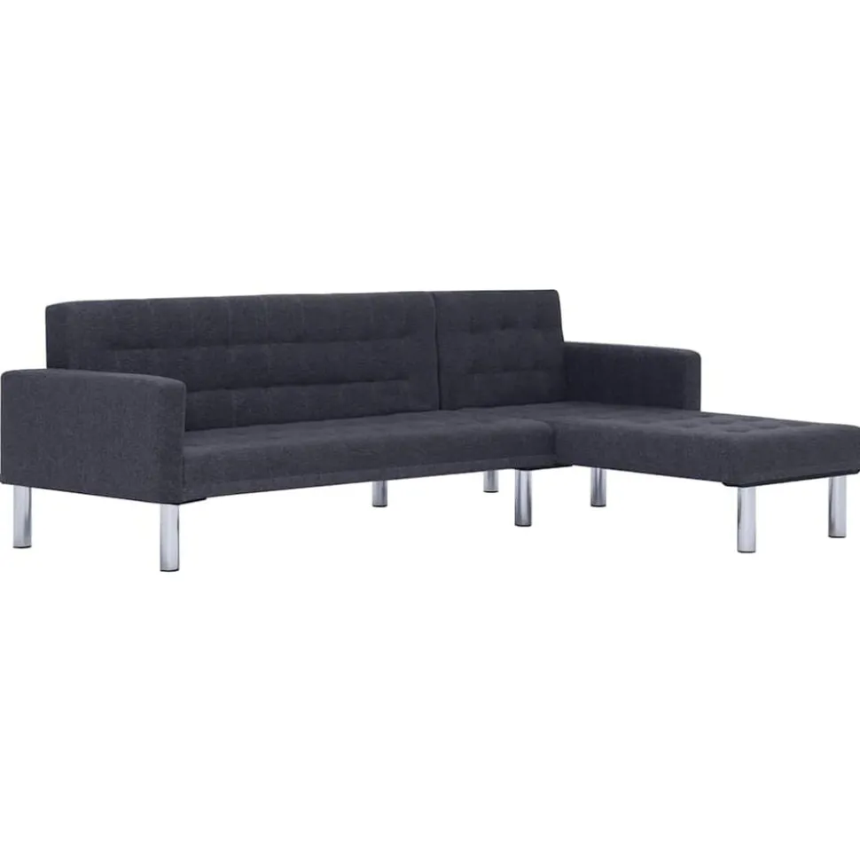 vidaXL Slaapbank L-vormig polyester donkergrijs