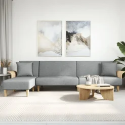 vidaXL Slaapbank L-vormig 279x140x70 cm stof lichtgrijs
