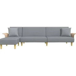vidaXL Slaapbank L-vormig 279x140x70 cm stof lichtgrijs