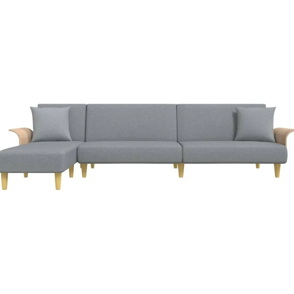vidaXL Slaapbank L-vormig 279x140x70 cm stof lichtgrijs