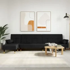 vidaXL Slaapbank L-vormig 271x140x70 cm fluweel zwart