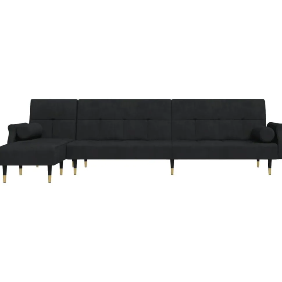 vidaXL Slaapbank L-vormig 271x140x70 cm fluweel zwart