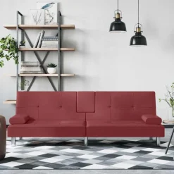 vidaXL Slaapbank met bekerhouders kunstleer wijnrood