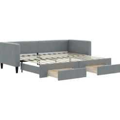 vidaXL Slaapbank met onderschuifbed en lades 80x200 cm stof lichtgrijs