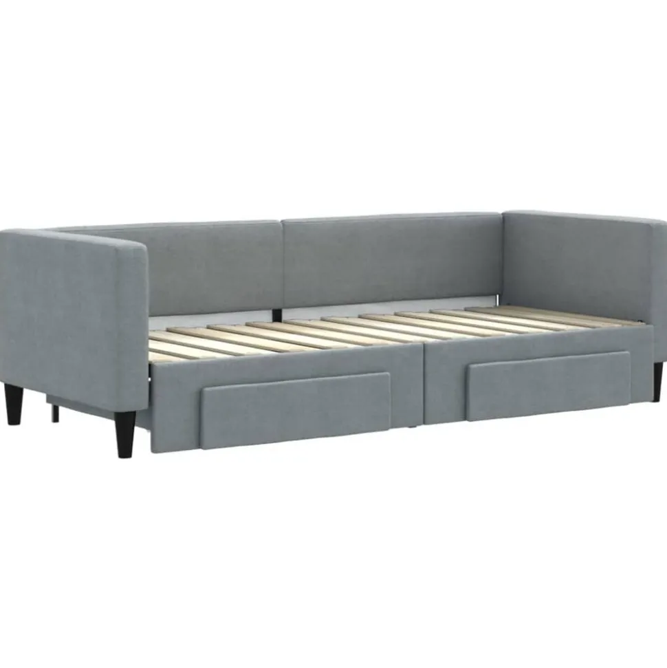 vidaXL Slaapbank met onderschuifbed en lades 80x200 cm stof lichtgrijs