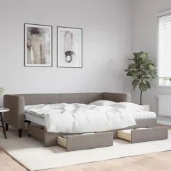vidaXL Slaapbank met onderschuifbed en lades 80x200 cm stof taupe