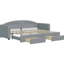 vidaXL Slaapbank met onderschuifbed en lades 80x200 cm stof lichtgrijs