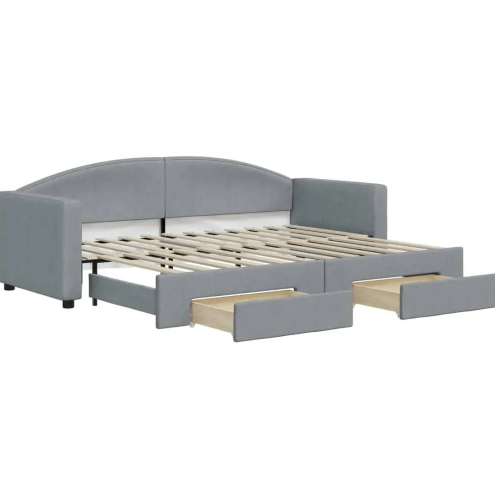 vidaXL Slaapbank met onderschuifbed en lades 80x200 cm stof lichtgrijs