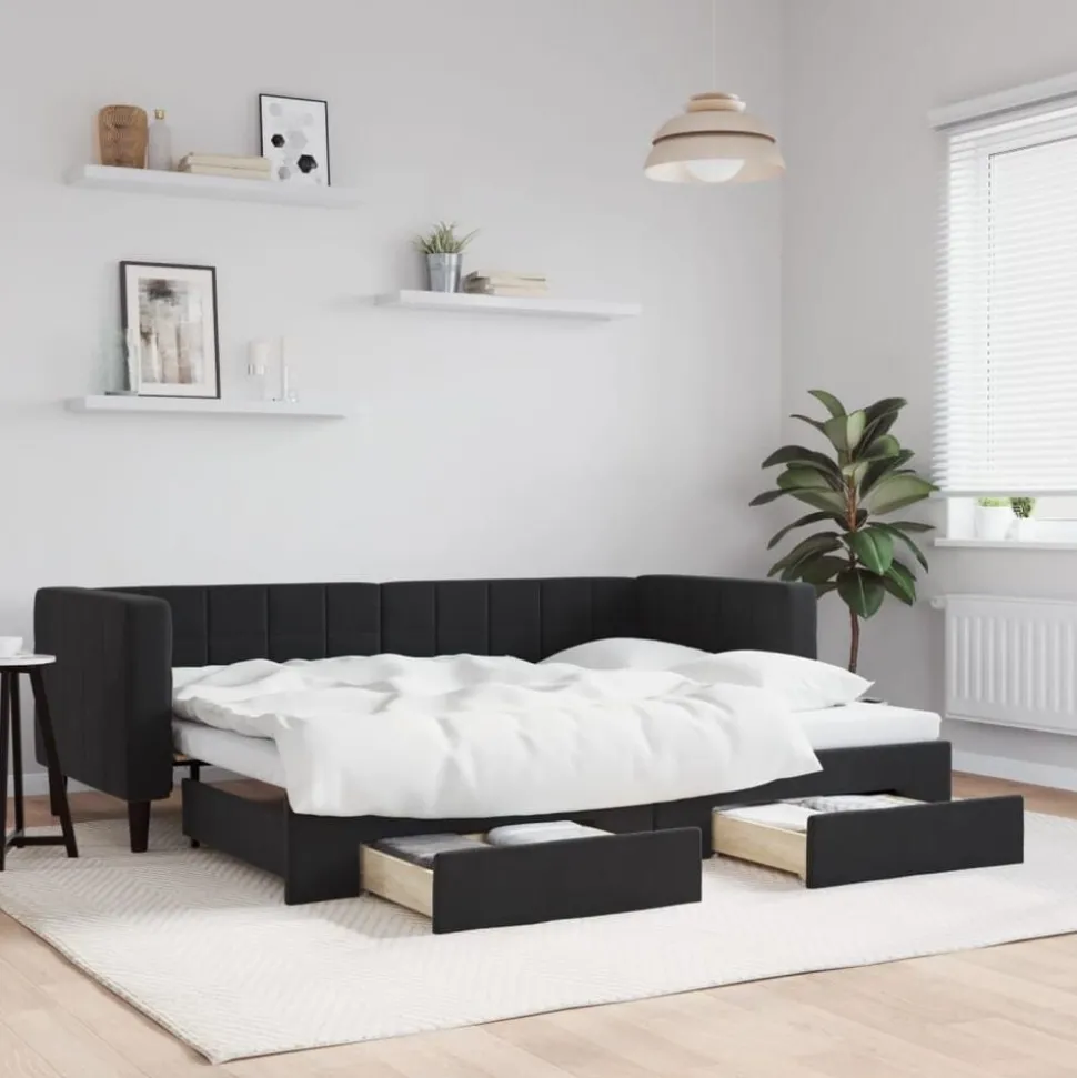 vidaXL Slaapbank met onderschuifbed en lades 80x200 cm fluweel zwart