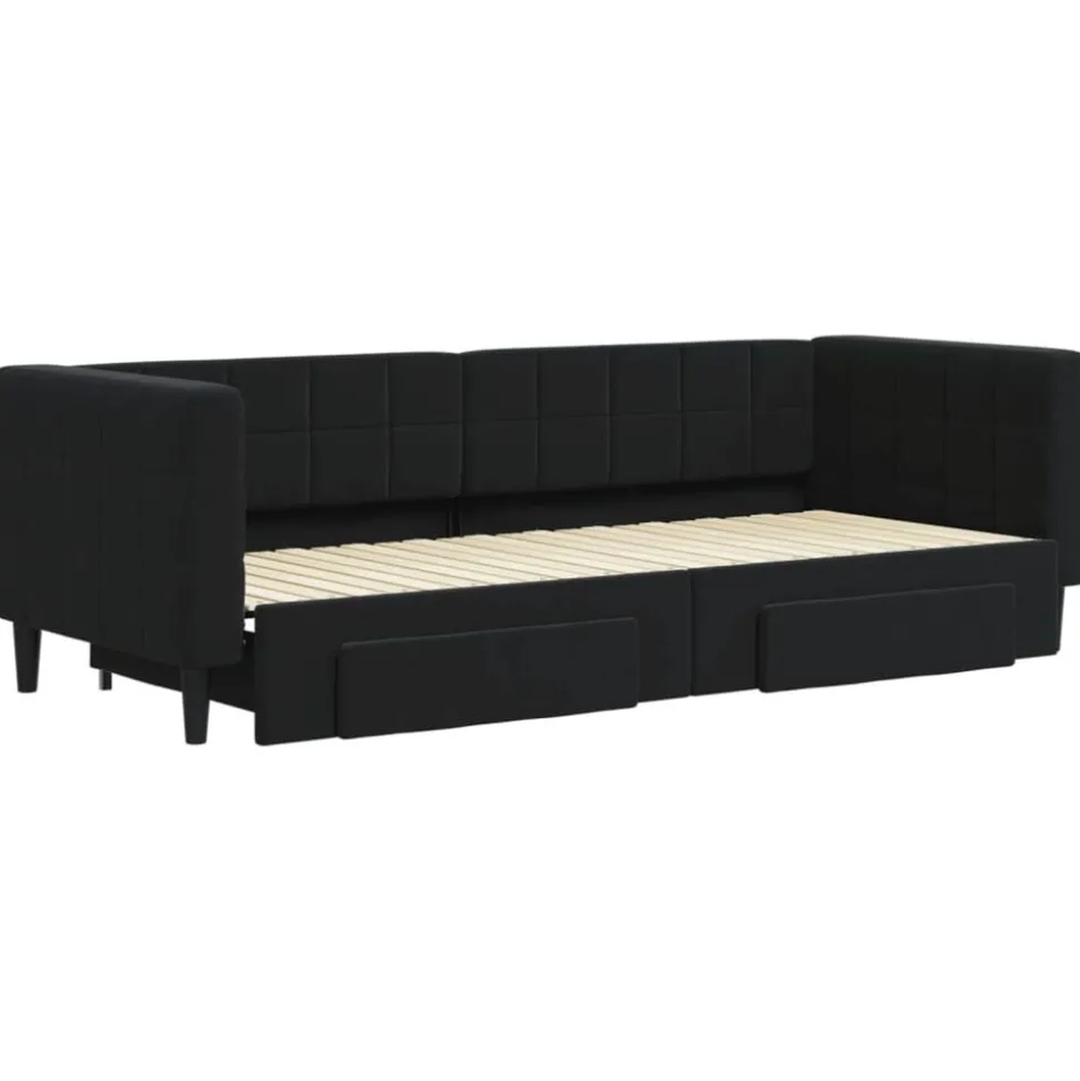 vidaXL Slaapbank met onderschuifbed en lades 80x200 cm fluweel zwart