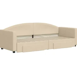 vidaXL Slaapbank met onderschuifbed en lades 80x200 cm stof crèmekleur