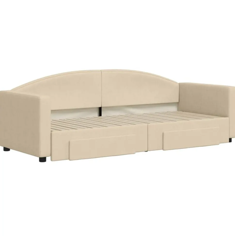vidaXL Slaapbank met onderschuifbed en lades 80x200 cm stof crèmekleur