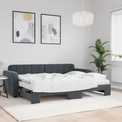 vidaXL Slaapbank onderschuifbed matrassen 80x200cm fluweel donkergrijs