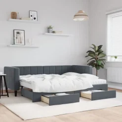 vidaXL Slaapbank onderschuifbed en lades 80x200 cm fluweel donkergrijs