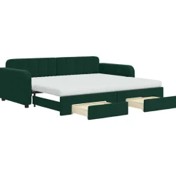 vidaXL Slaapbank onderschuifbed en lades 90x200 cm fluweel donkergroen