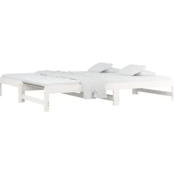 vidaXL Slaapbank uitschuifbaar massief grenenhout wit 2x(90x200) cm