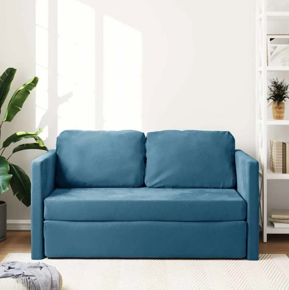 vidaXL Slaapbank vloermodel 2-in-1 122x204x55 cm fluweel blauw