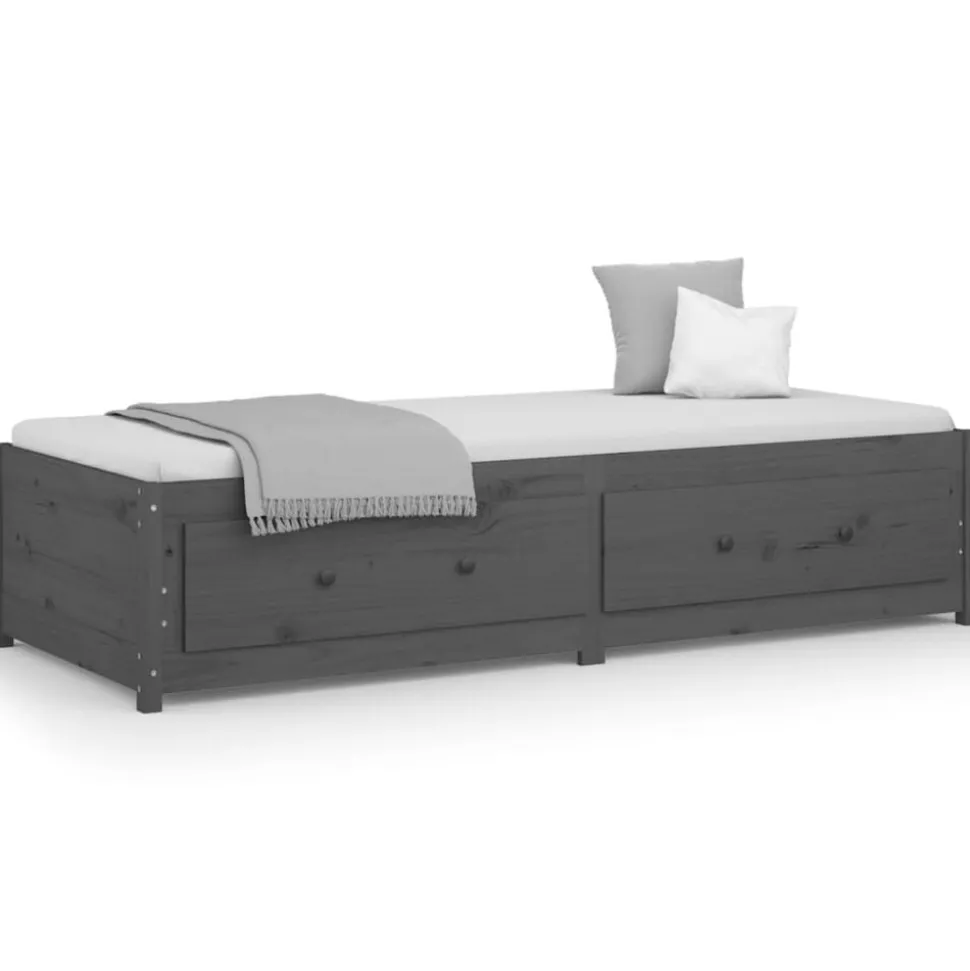 vidaXL Slaapbank 90x200 cm massief grenenhout grijs