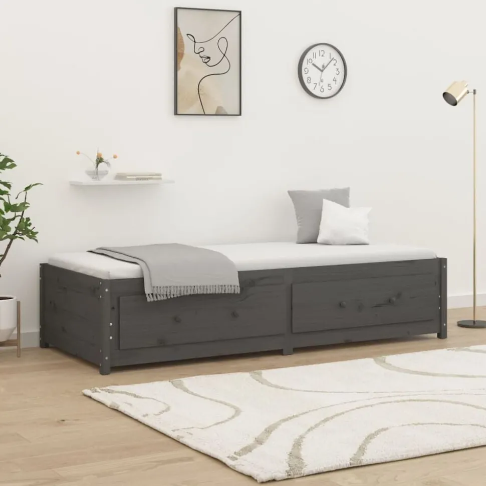 vidaXL Slaapbank 90x200 cm massief grenenhout grijs