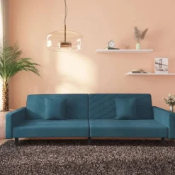 vidaXL Slaapbank 2-zits met 2 kussens fluweel blauw