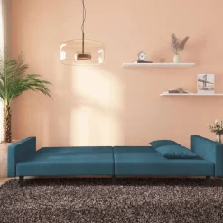 vidaXL Slaapbank 2-zits met 2 kussens fluweel blauw
